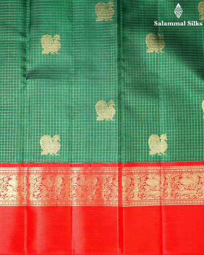 Pure Zari Bottle Green Kanjivaram Pure Silk Saree With Red Border