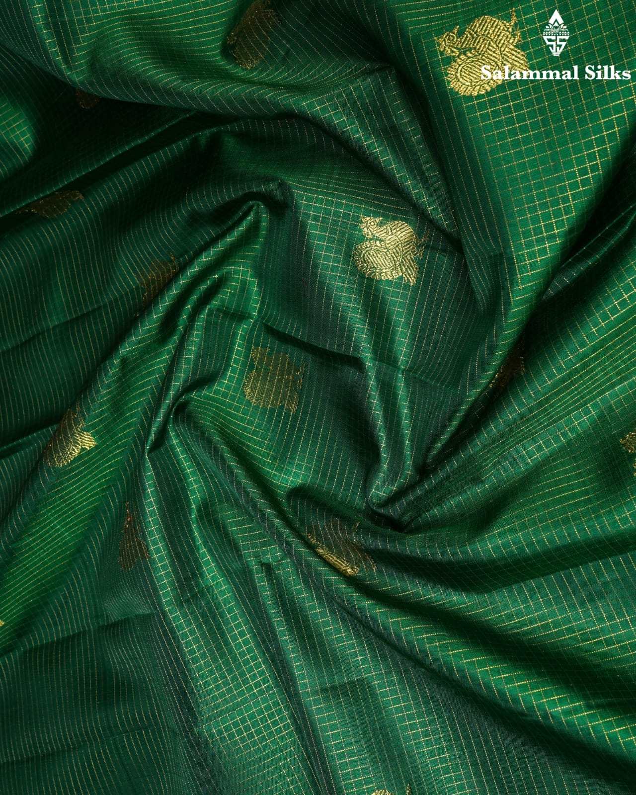 Pure Zari Bottle Green Kanjivaram Pure Silk Saree With Red Border