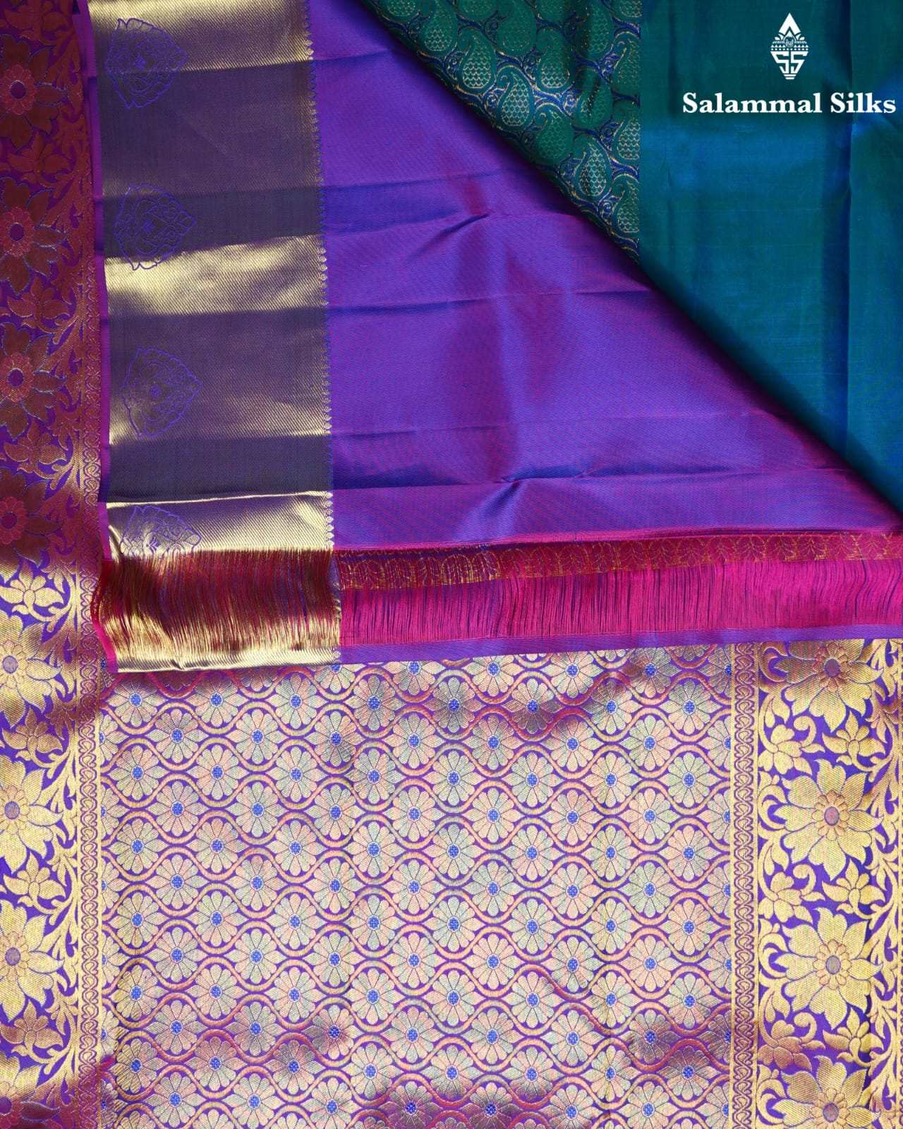 Peacock Green Silk Saree with Vadamalli Border