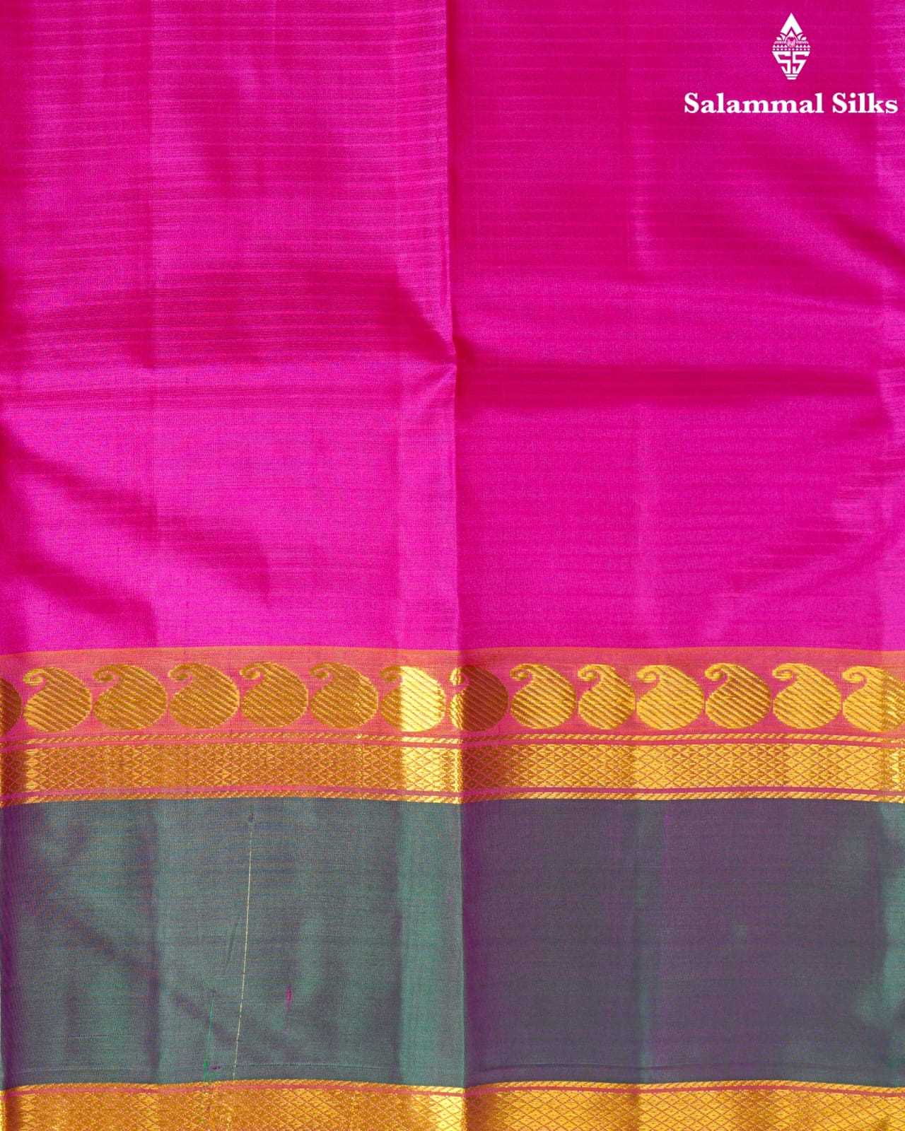 Pink Silk Saree With Bottle Green Border