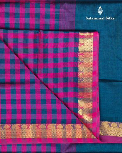 Peacock Green Plain Kanjivaram Pure Silk Cotton With Palum Pazam Blouse