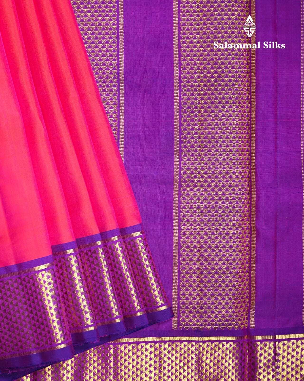 Pink 9 Yards Silk Saree with Violet (5 Inch) Border