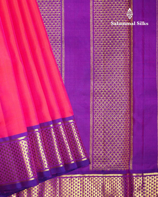 Pink 9 Yards Silk Saree with Violet (5 Inch) Border