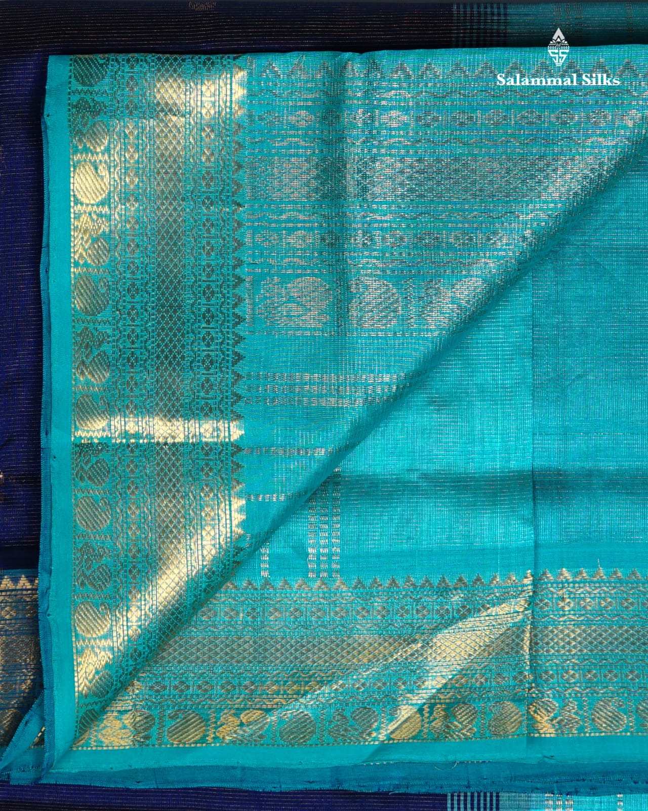 Dark Violet Vairaoosi Small Butta Kanjivaram Pure Silk Cotton with Teal Border