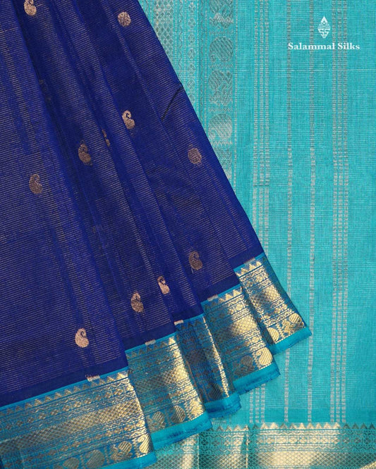 Dark Violet Vairaoosi Small Butta Kanjivaram Pure Silk Cotton with Teal Border