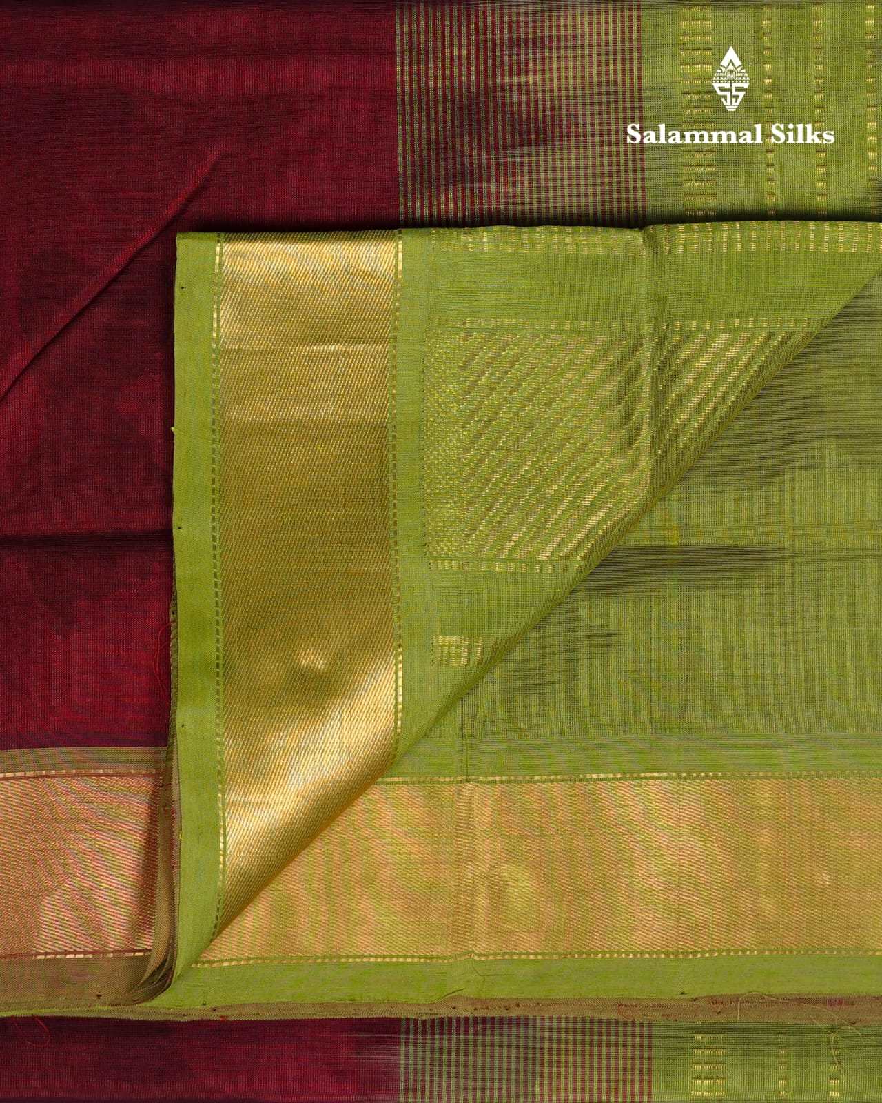 Maroon Kanjivaram Pure Silk Cotton with Parrot Green Border