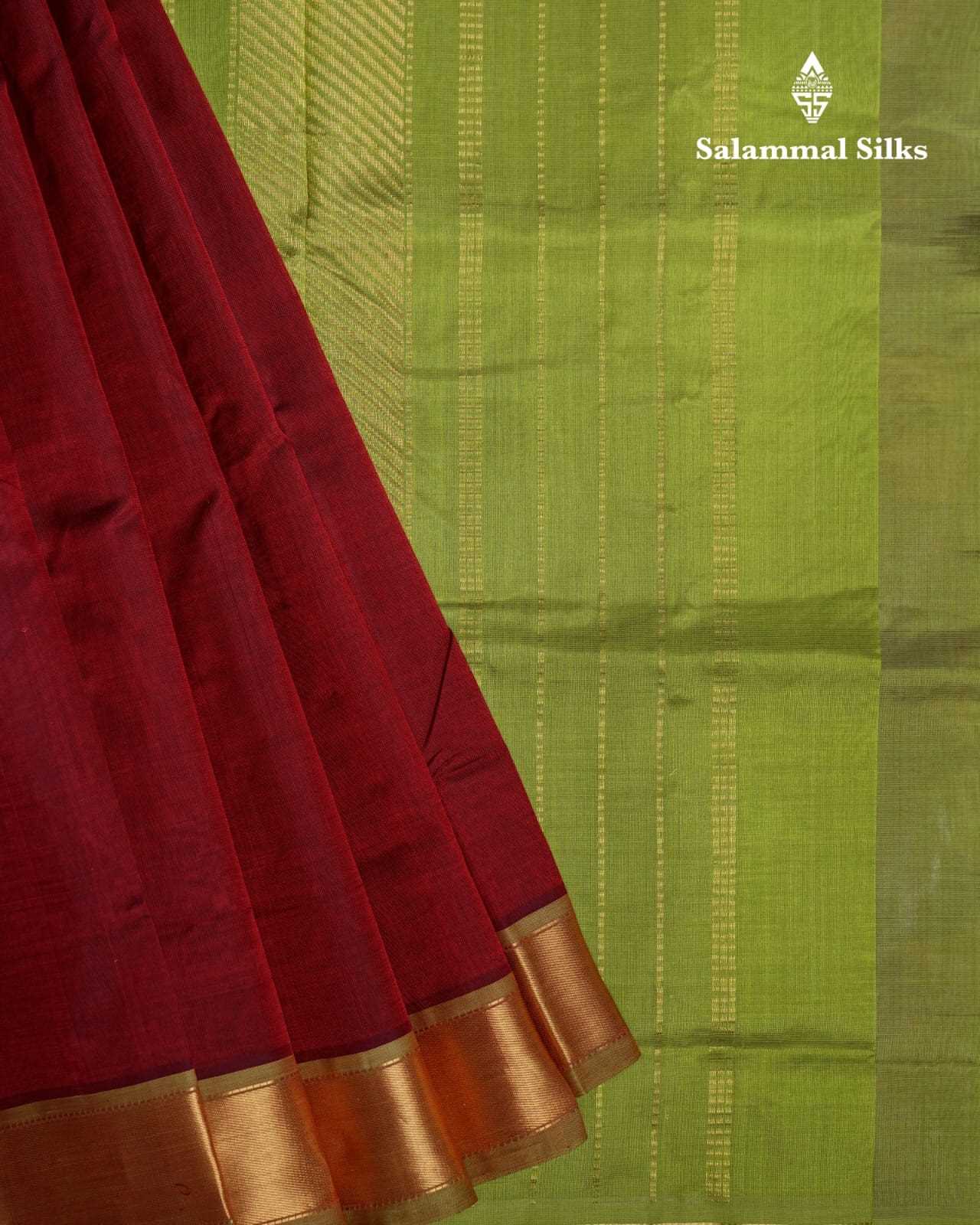 Maroon Kanjivaram Pure Silk Cotton with Parrot Green Border