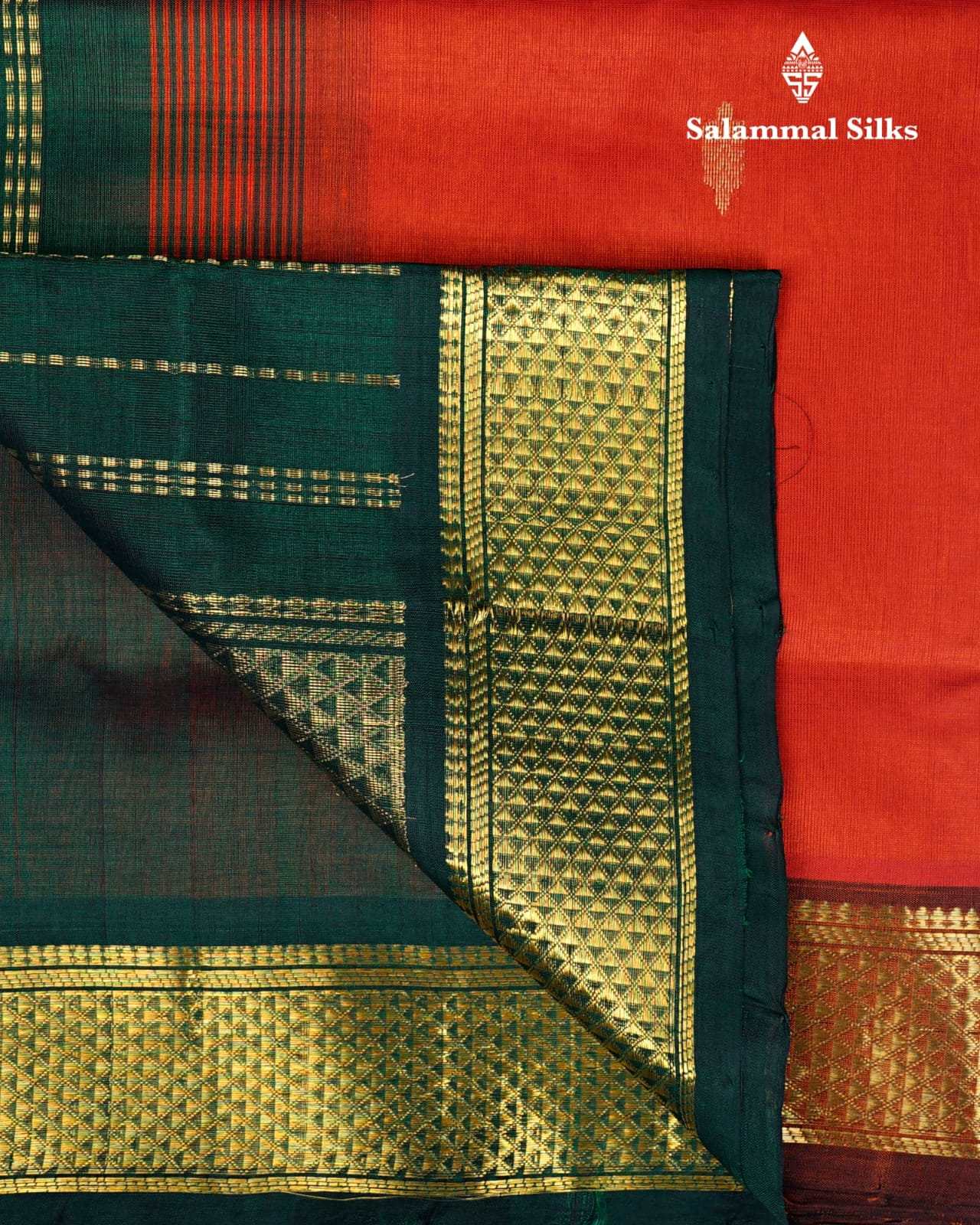 Orange Kanjivaram Pure Silk Cotton with Bottle Green Border