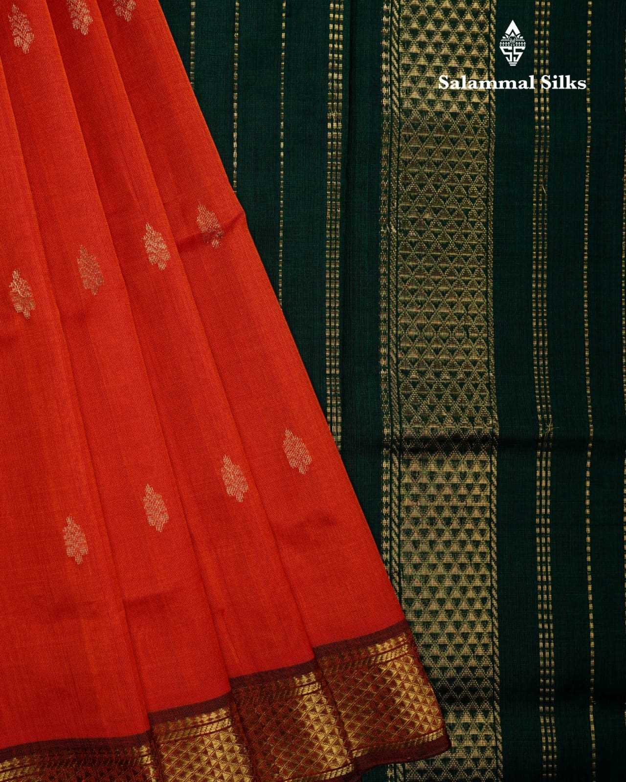 Orange Kanjivaram Pure Silk Cotton with Bottle Green Border