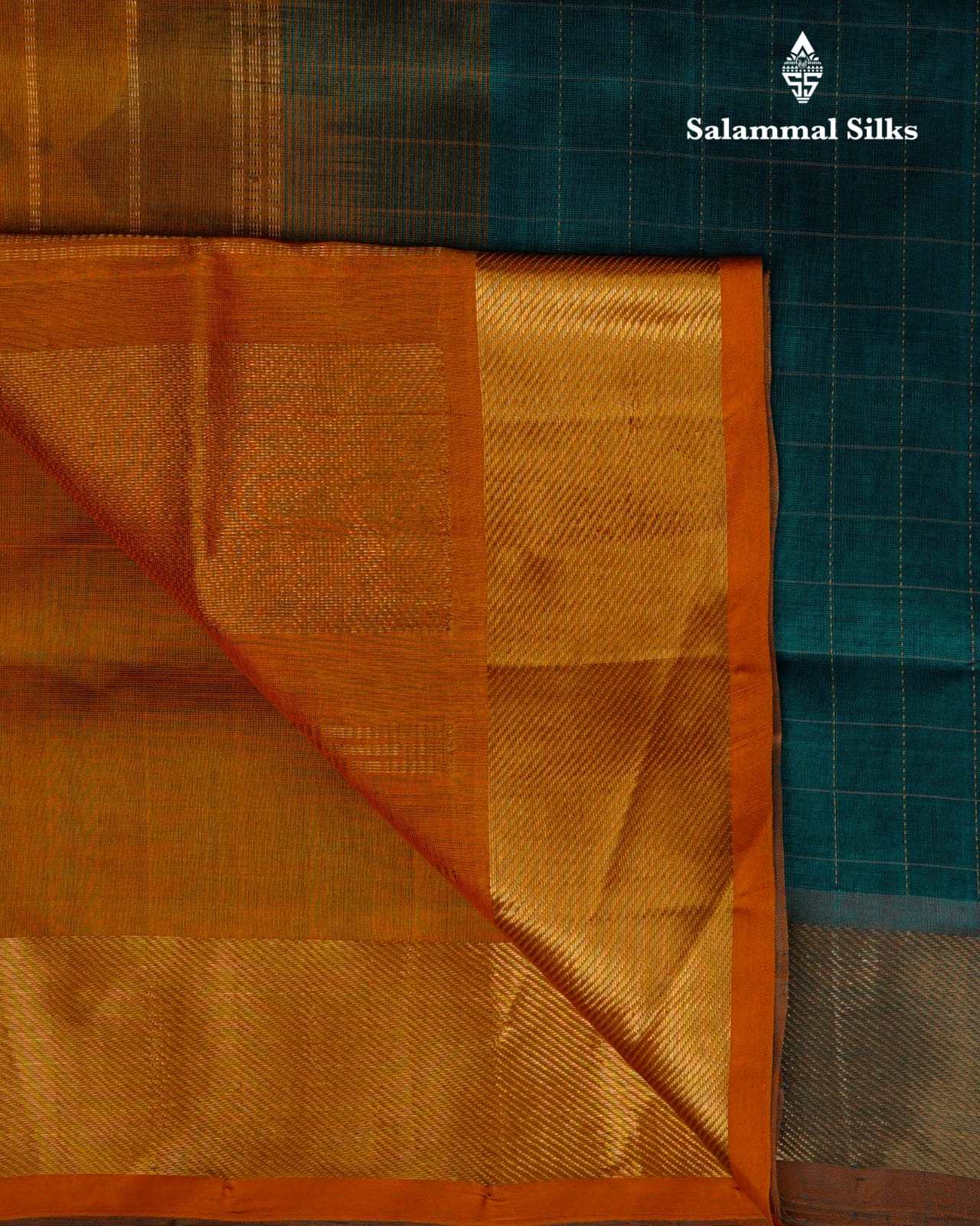 Peacock Green Kanjivaram Pure Silk Cotton with Mustard Yellow Border