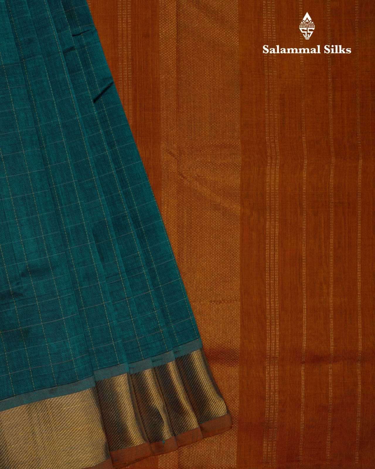 Peacock Green Kanjivaram Pure Silk Cotton with Mustard Yellow Border