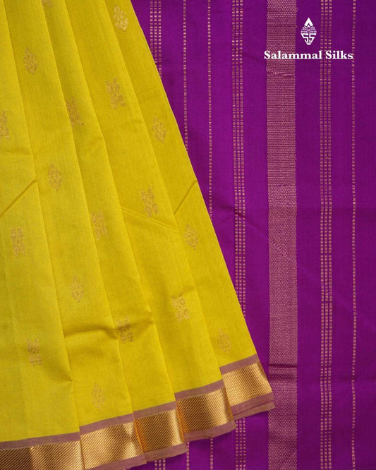 Lemon Yellow Kanjivaram Pure Silk Cotton with Maganta Border