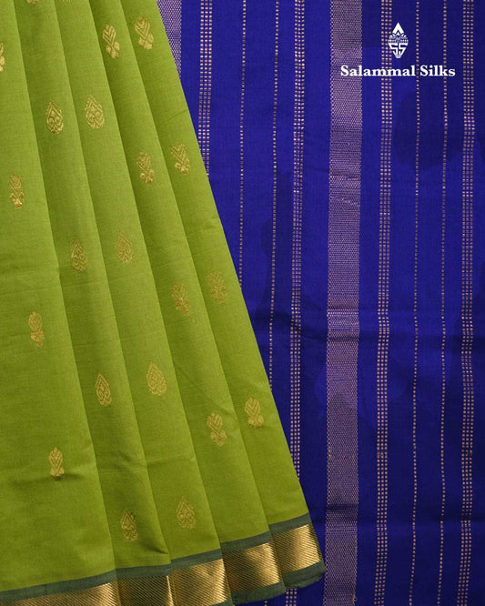 Olive Green Kanjivaram Pure Silk Cotton with Purple Border