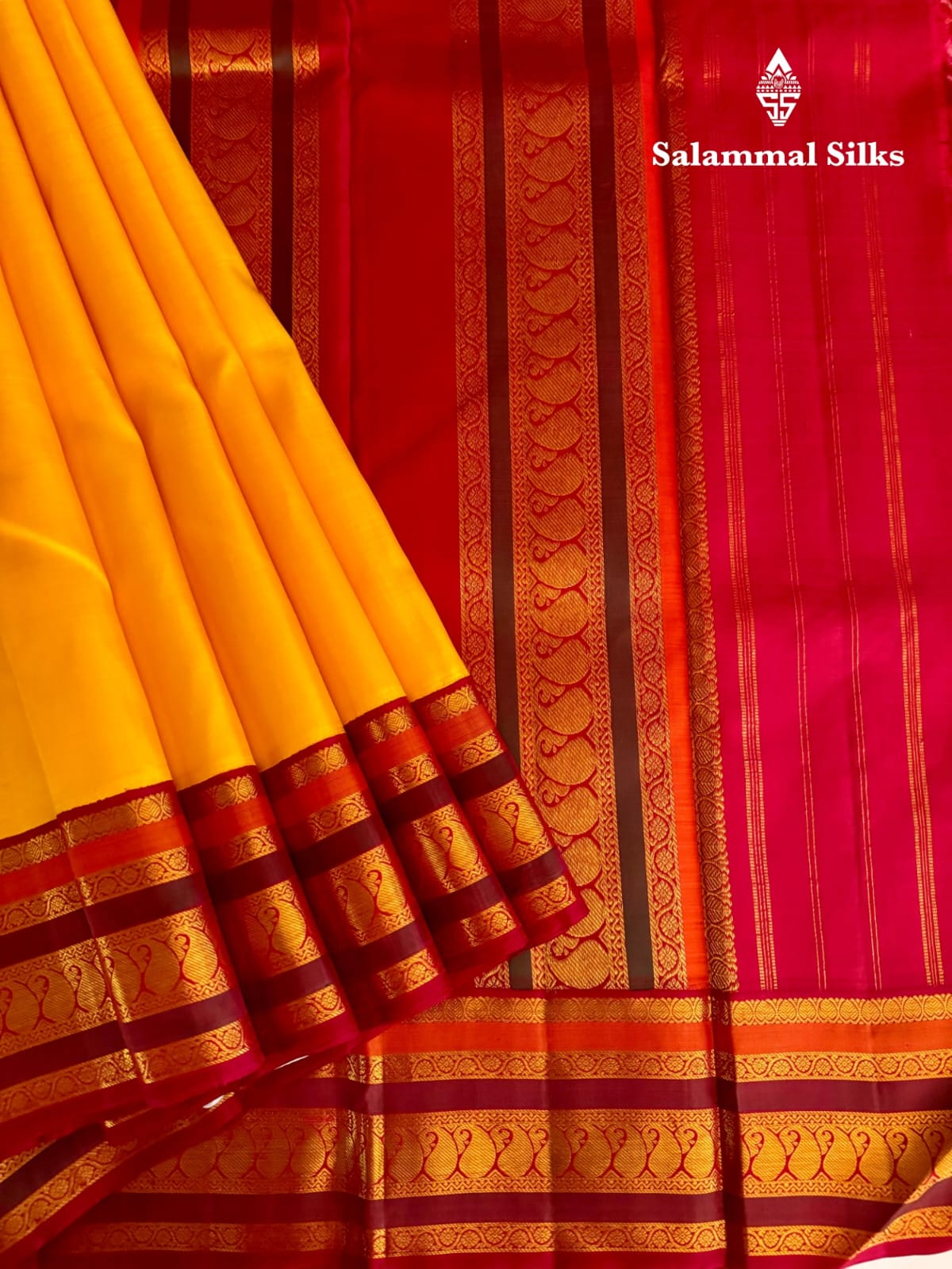 Yellow Silk Saree with Red Border