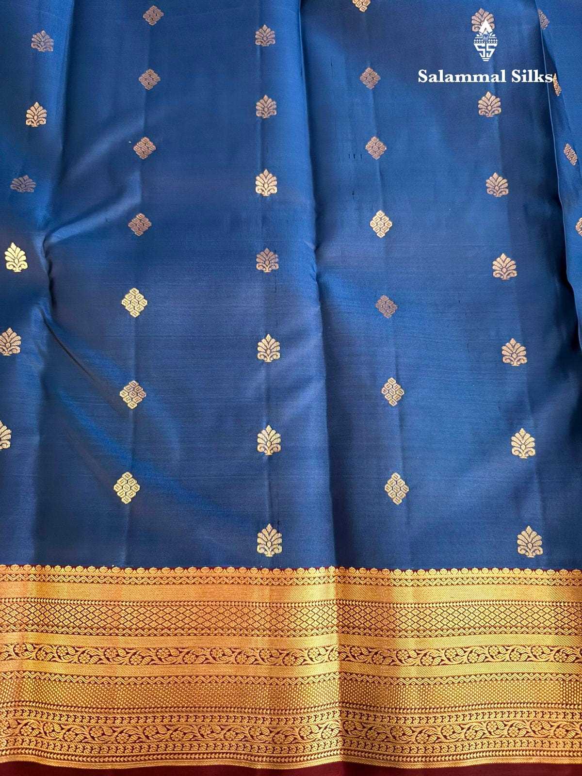 Ink BlueSilk Saree with Maroon Border