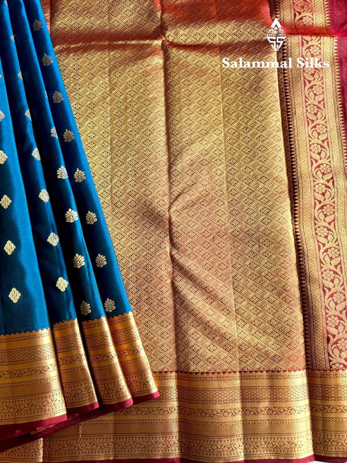 Ink BlueSilk Saree with Maroon Border