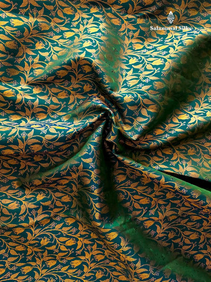 Peacock Green Silk Saree With Magenta Border