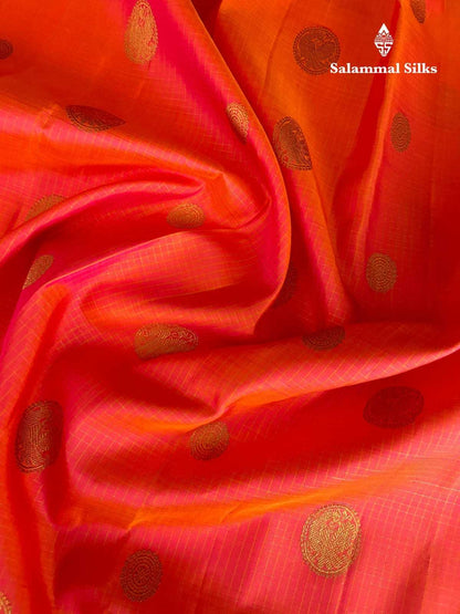 Pinkish Orange Kanjivaram Pure Silk Saree 2G Zari With Brown Border