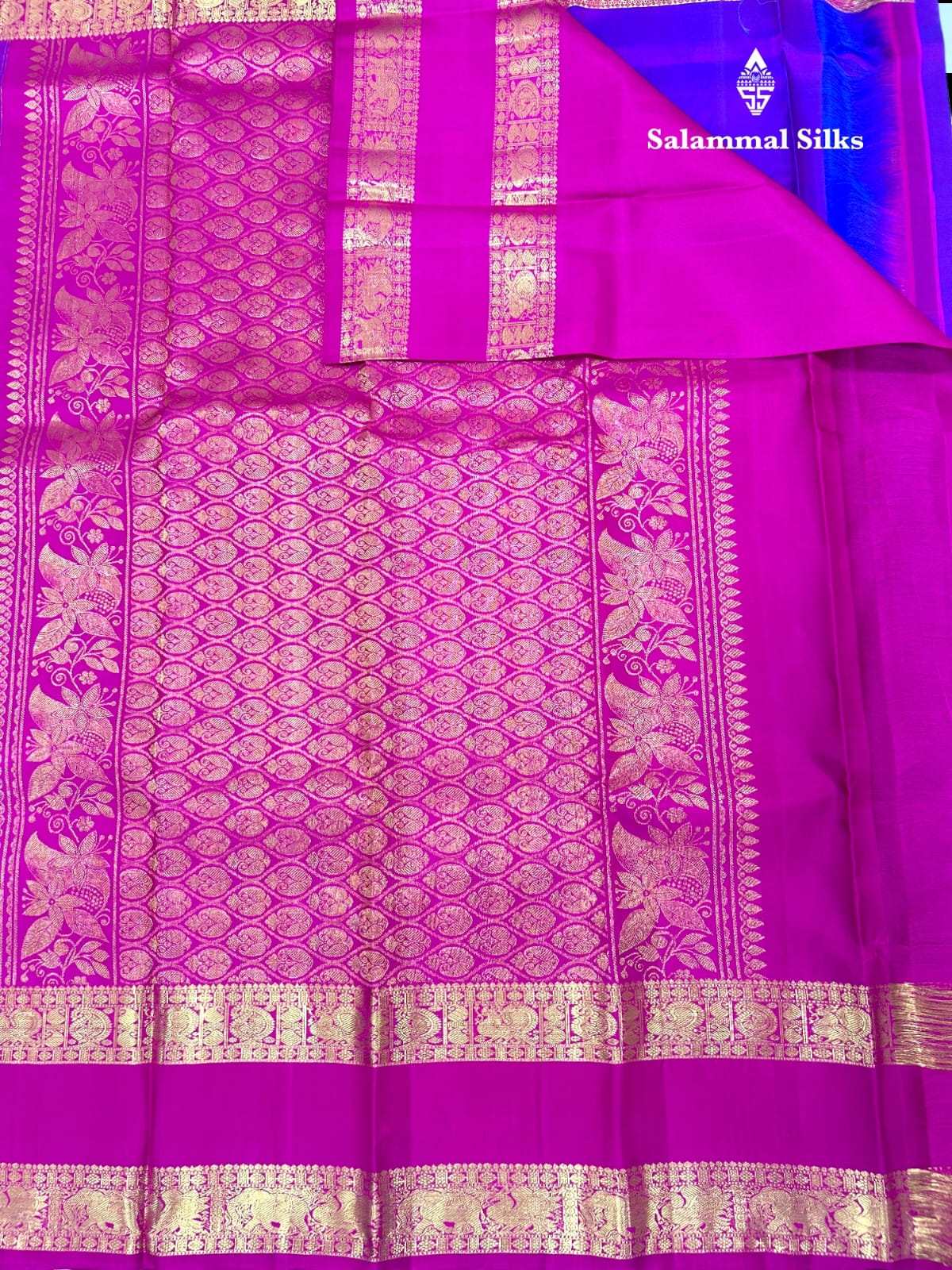 Kanjivaram Violet Silk Saree With Pink Border