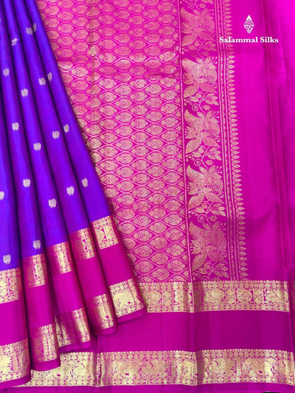 Kanjivaram Violet Silk Saree With Pink Border