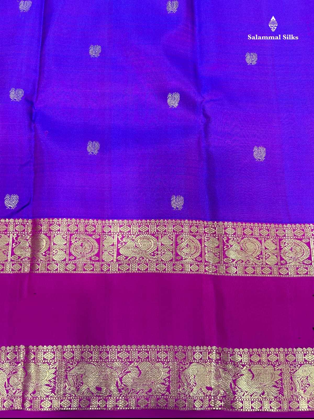 Kanjivaram Violet Silk Saree With Pink Border