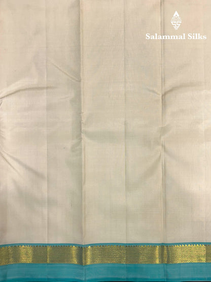 Kanjivaram Half White Silk Saree With Teal Border