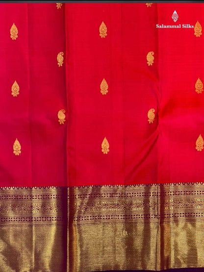 Kanjivaram Reddish Pink Silk Saree With Magenta Border