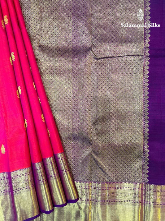 Kanjivaram Reddish Pink Silk Saree With Magenta Border