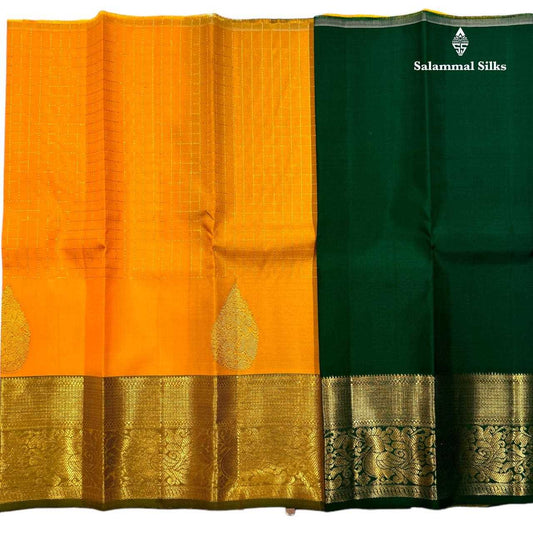 Pure Silk Pattu Pavadai (Lemon Yellow) With Bottle Green Blouse 19"