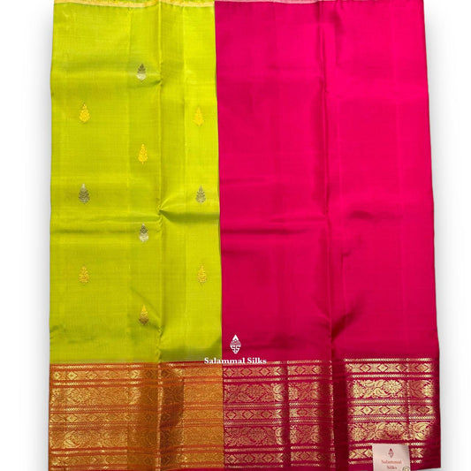 Pure Silk Pattu Pavadai (Parrot Green) With Pinkkish Orange Blouse 27"