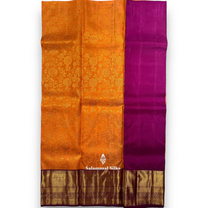 Pure Silk Pattu Pavadai (Peach) With Violet Blouse 44"