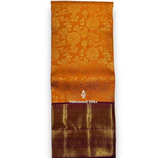 Pure Silk Pattu Pavadai (Peach) With Violet Blouse 44"