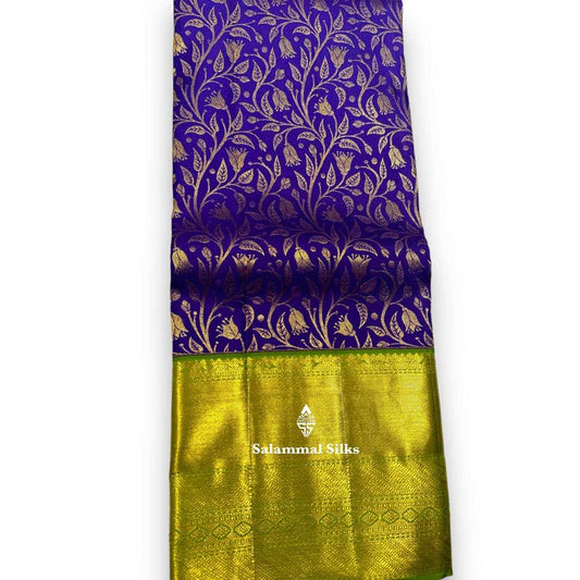 Pure Silk Pattu Pavadai (Violet) With Parrot Green Blouse 44"