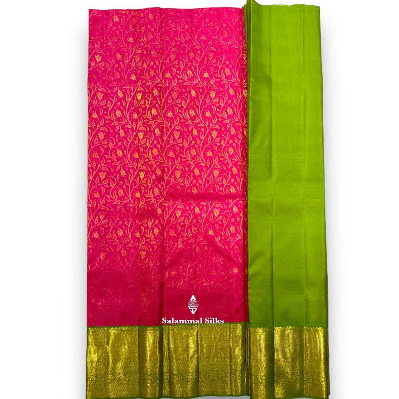 Pure Silk Pattu Pavadai (Baby Pink) With Bottle Green Blouse 44"