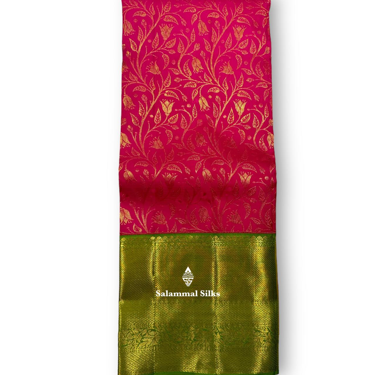 Pure Silk Pattu Pavadai (Baby Pink) With Bottle Green Blouse 44"