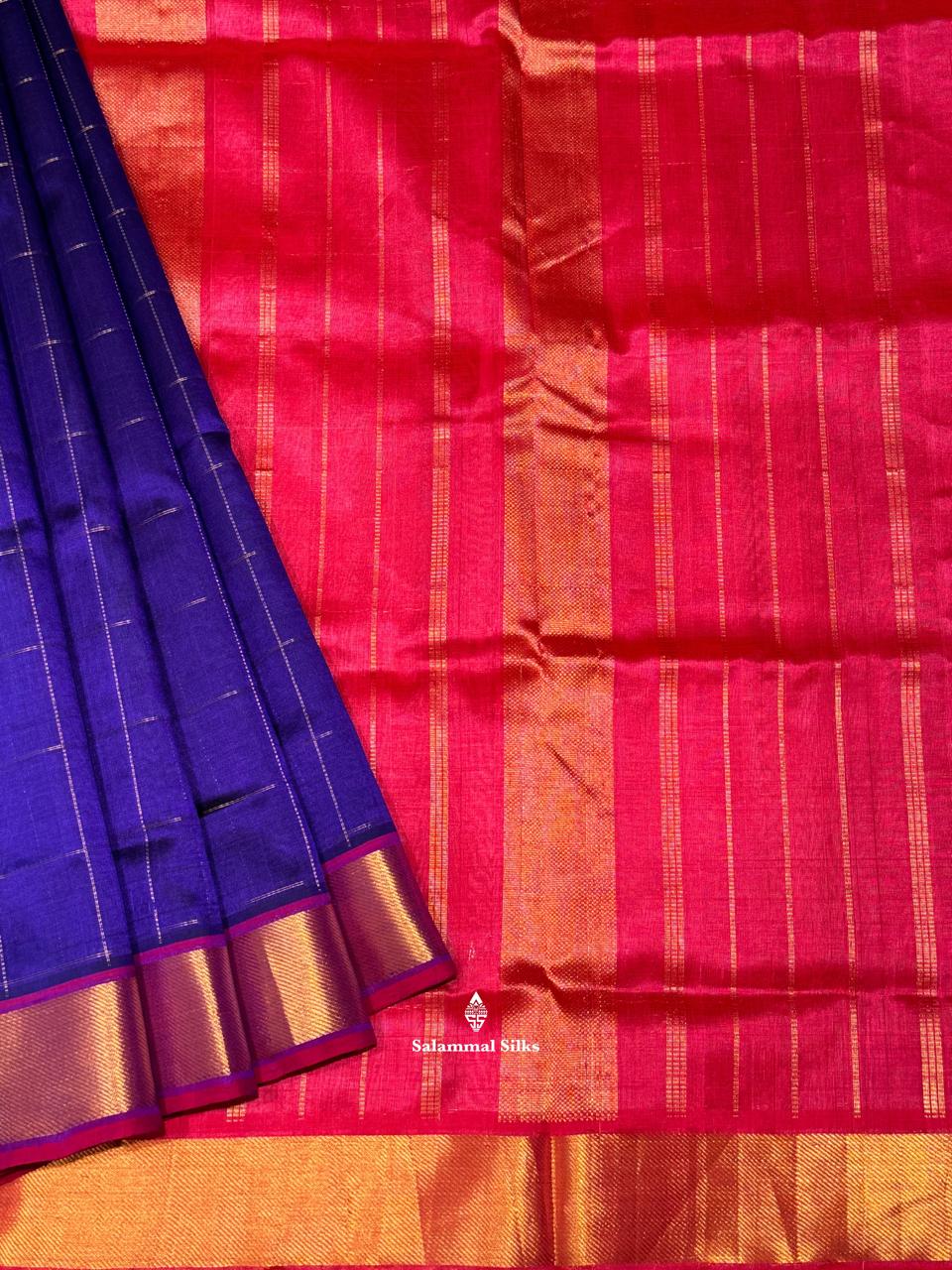 Violet Kanjivaram Pure Silk Cotton with Reddish Pink Border