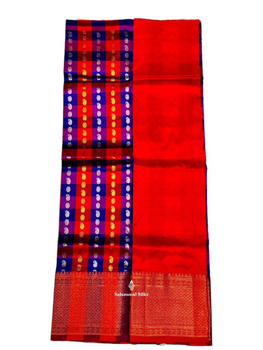 Pure Silk Pattu Pavadai (Palum Pazam Checks) With Red Blouse 27"