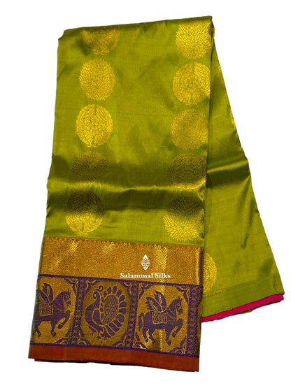 Pure Silk Pattu Pavadai (Parrot Green ) With Pink Blouse 27"