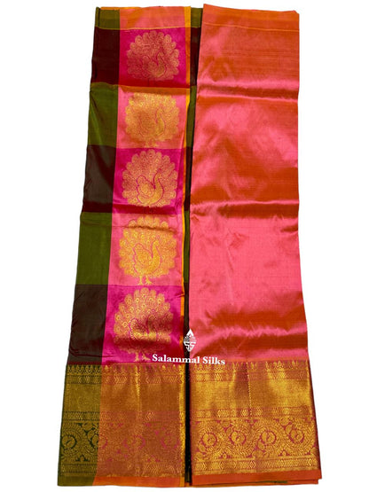 Pure Silk Pattu Pavadai (Palum Pazam Checks ) With Pink Shade Blouse 27"