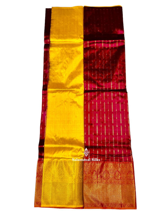 Pure Silk Pattu Pavadai (Magenta) With Yellow Blouse 36"