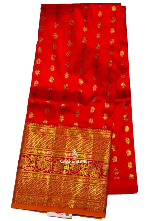 Pure Silk Pattu Pavadai (Red) With Mustard Yellow Blouse 36"