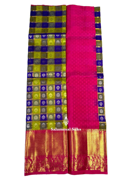 Pure Silk Pattu Pavadai (Palum pazam Checks ) With Pink Blouse 36"