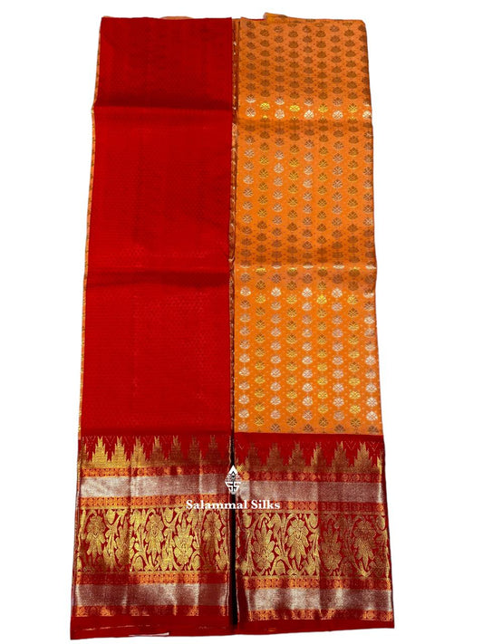 Pure Silk Pattu Pavadai (Peach ) With Red Blouse 36"