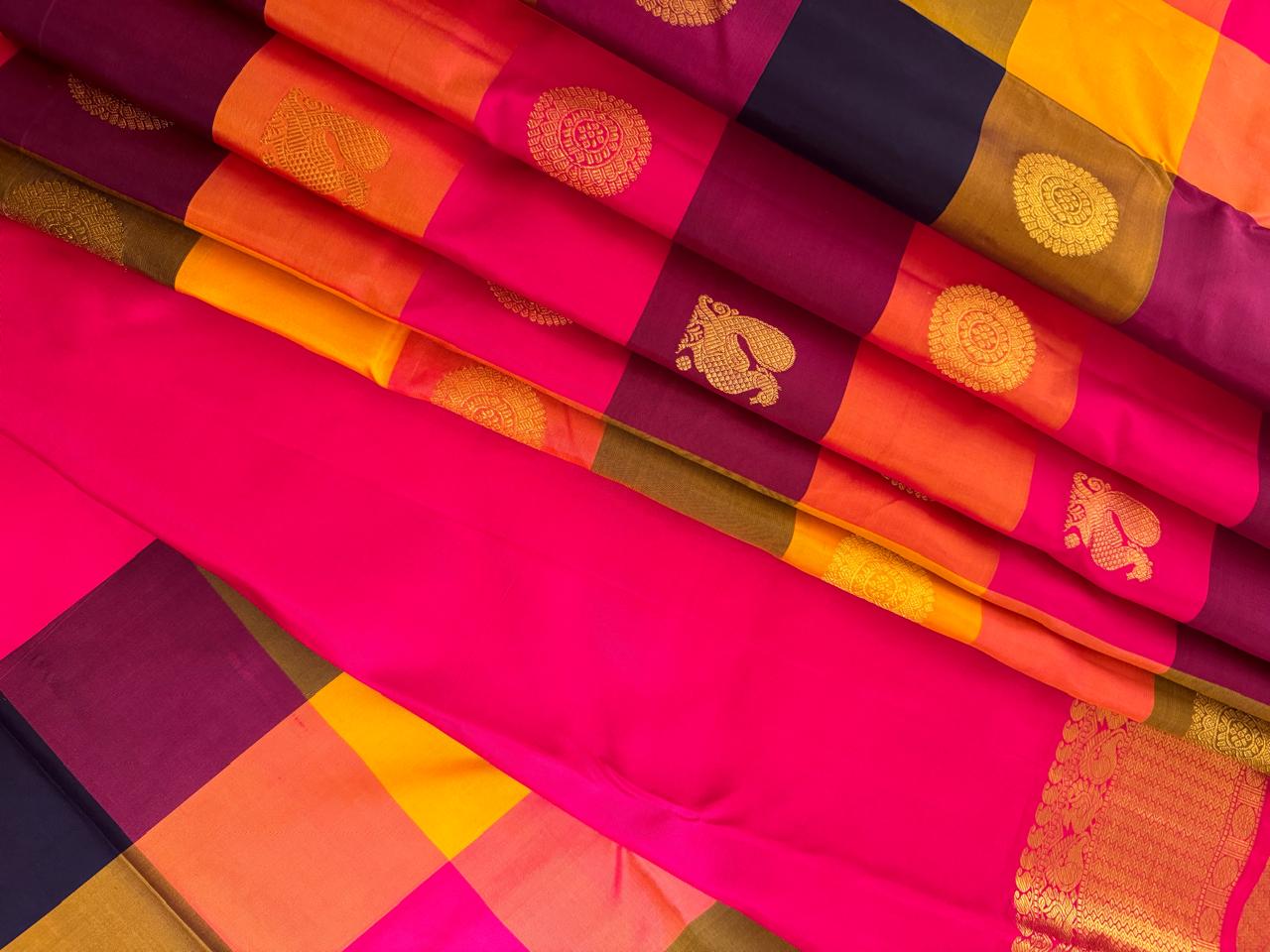 Kanjivaram Big Palum Pazam Chekcs Silk Saree