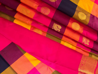 Kanjivaram Big Palum Pazam Chekcs Silk Saree