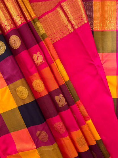 Kanjivaram Big Palum Pazam Chekcs Silk Saree