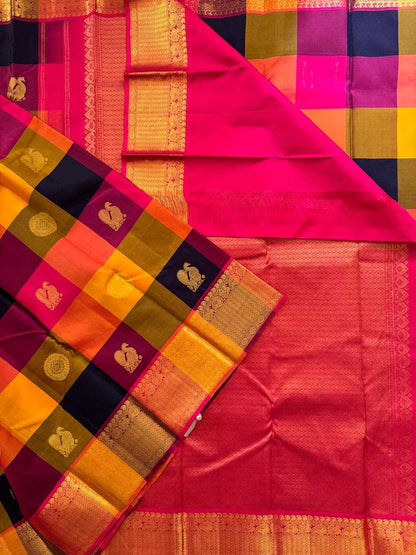 Kanjivaram Big Palum Pazam Chekcs Silk Saree