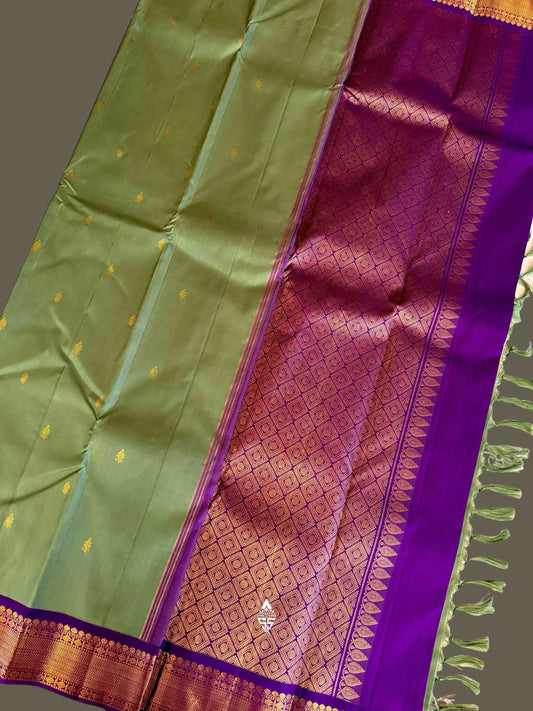 Dark Elaichi Green Silk Saree with Magenta Border