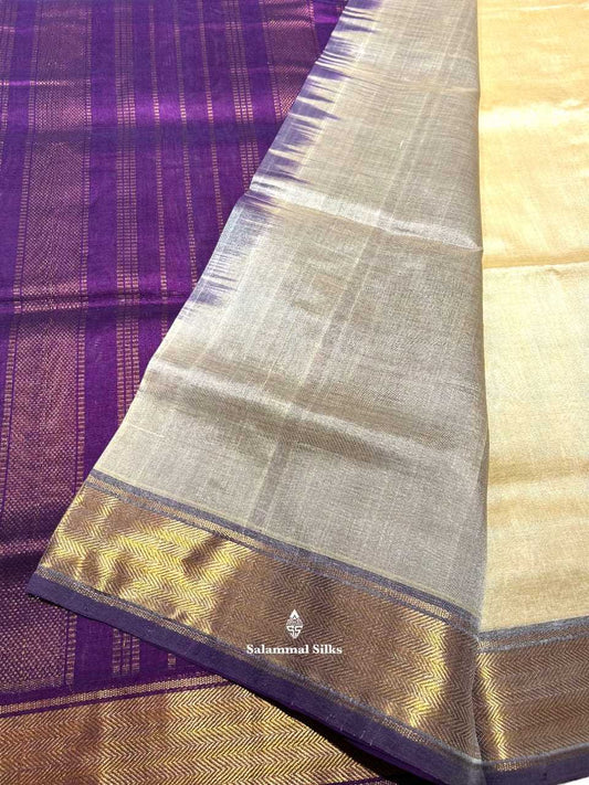 Half White Kanjivaram Pure Silk Cotton with Violet Border