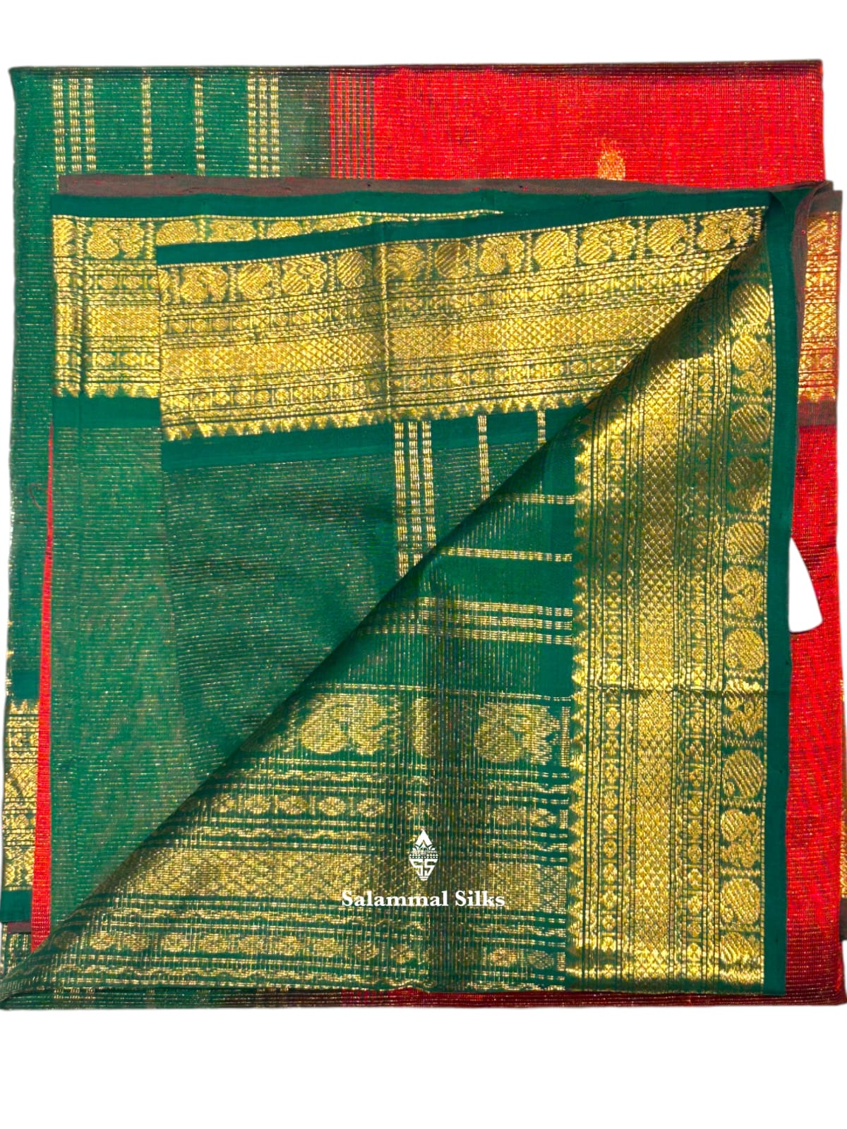 Red Vairaoosi Small Butta Kanjivaram Pure Silk Cotton with Green Border